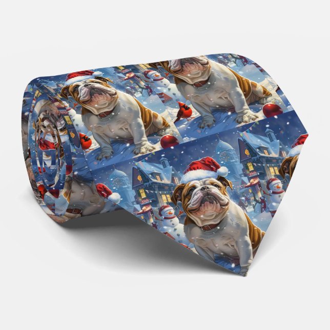 Corbata Navidades de invierno Bulldog inglés disfrutan (Enrollado)
