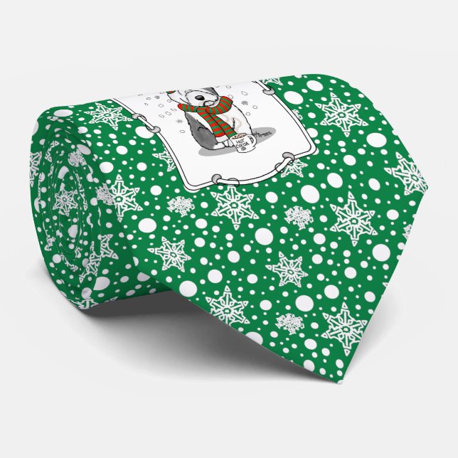 Corbata Navidades de invierno Viejo perro pastor inglés gr (Enrollado)