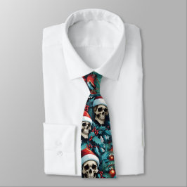 Corbata Navidades de Jolly Santa Skulls Holly y Ornaments