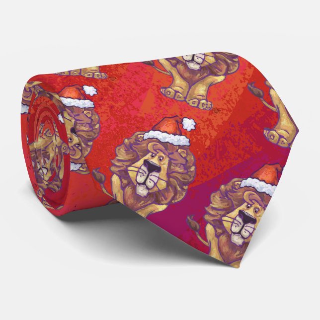 Corbata Navidades De León En Rojo (Enrollado)