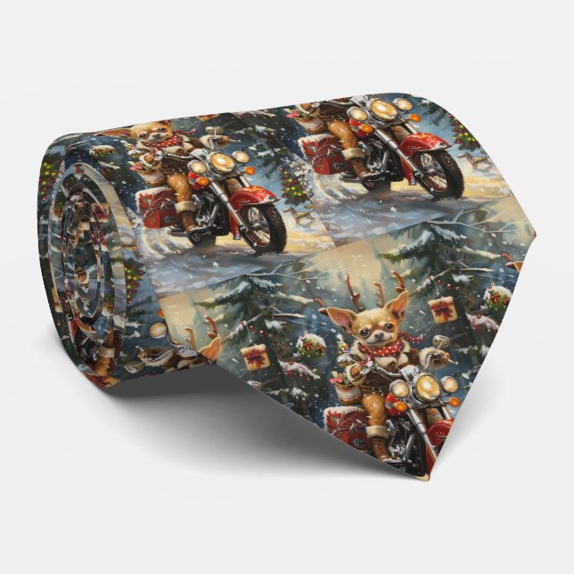 Corbata Navidades de motocicletas Chihuahua Dog Riding (Enrollado)