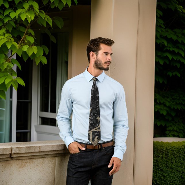 Corbata Navidades de Natividad Purpurina Black Gold (Subido por el creador)