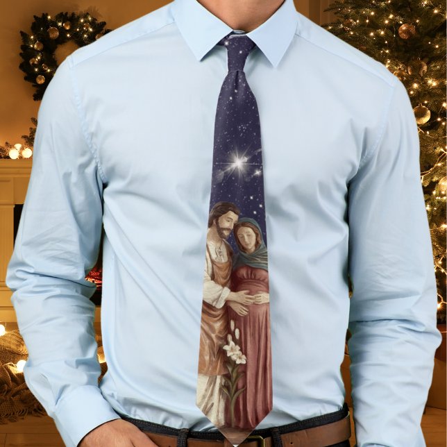 Corbata Navidades de Nuestra Señora de la Virgen María Ant (Our Lady of Advent tie with image of pregnant Virgin Mary and St. Joseph. Catholic gift for priests.)
