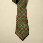 Corbata Navidades de oro verde rojo estrán monogramado<br><div class="desc">Navidades elegante estilo vintage tradicional trenzado corbata de tartán para él con un patrón clásico rojo,  verde y dorado y una letra inicial con nombre monograma personalizado.</div>