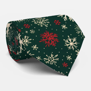 Corbata navidades de patrón de baldosas verdes rojas copos