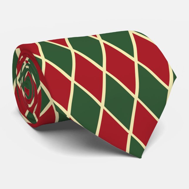 Corbata navidades de patrón de diamante de oro verde rojo (Enrollado)