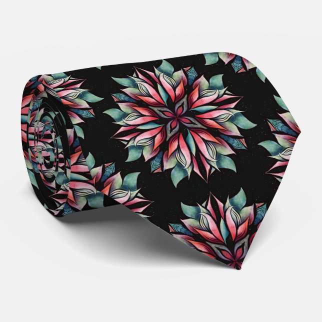 Corbata Navidades de Poinsettia Patrón Floral Elegante (Enrollado)