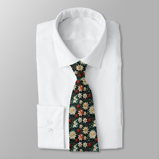 Corbata Navidades de Poinsettias Turquesa Blanca (Atado)
