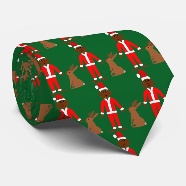 Corbata Navidades de Santa Sasquatch y Jackalope (Enrollado)