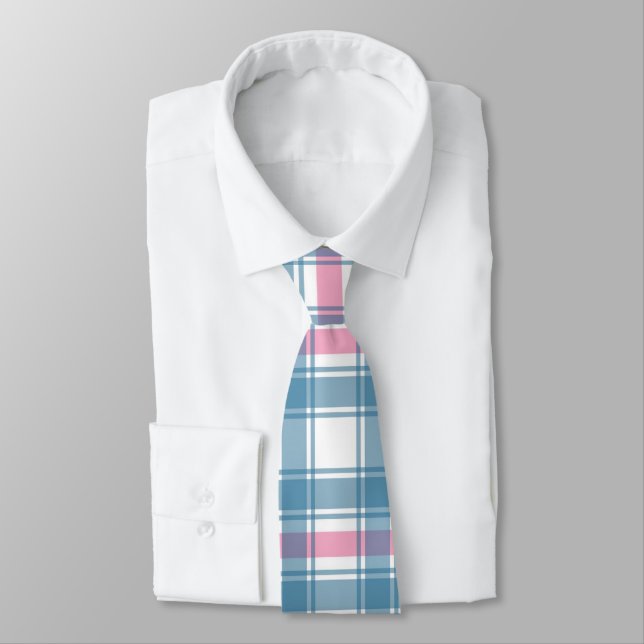 Corbata Navidades De Tartán Rosa Y Azul (Atado)