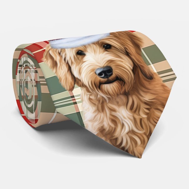 Corbata Navidades de vacaciones de Goldendoodle Red Green  (Enrollado)