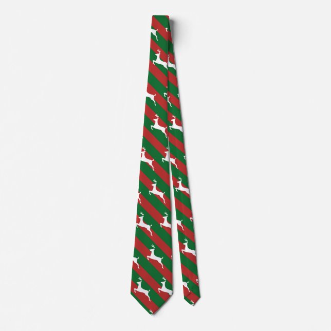 Corbata Navidades del patrón de ciervos de banda verde y r (Anverso)