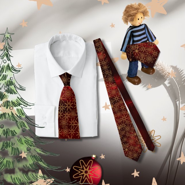 Corbata Navidades del patrón elegante Red Gold Neck (Elegant Pattern Christmas Red Gold Neck Tie)