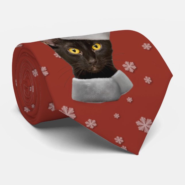 Corbata Navidades divertidos Black Santa Cat (Enrollado)