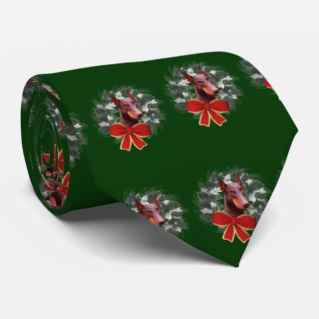 Corbata Navidades Doberman Wreath (Enrollado)