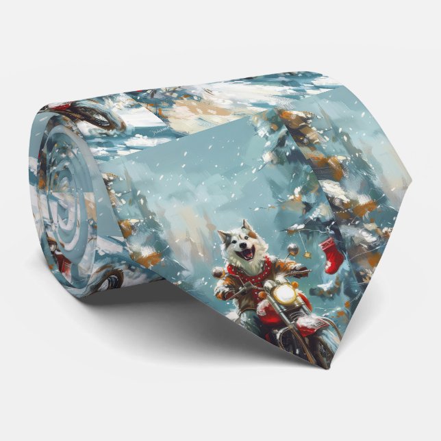 Corbata Navidades en motocicleta de Alaska Malamute (Enrollado)