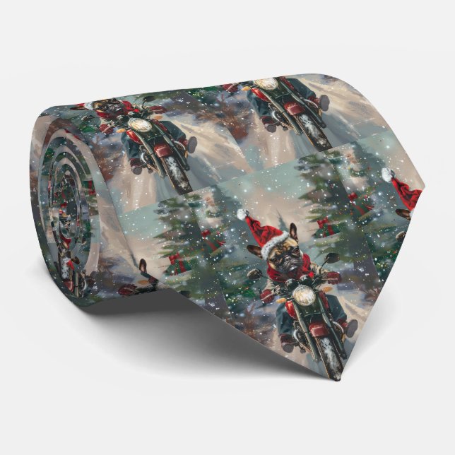 Corbata Navidades en motocicleta de Bulldog francés (Enrollado)