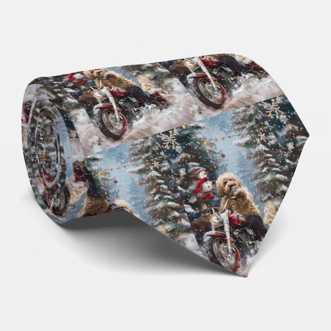 Corbata Navidades en motocicleta Goldendoodle Dog Riding (Enrollado)