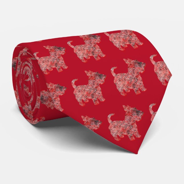 Corbata Navidades escoceses Perro Silhouette Cuello Rojo (Enrollado)