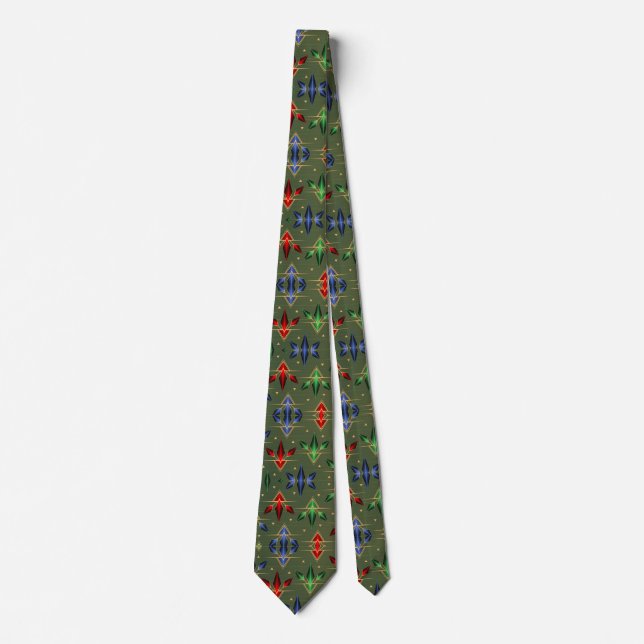 Corbata Navidades estrellas Oro Rojo Azul Verde (Anverso)