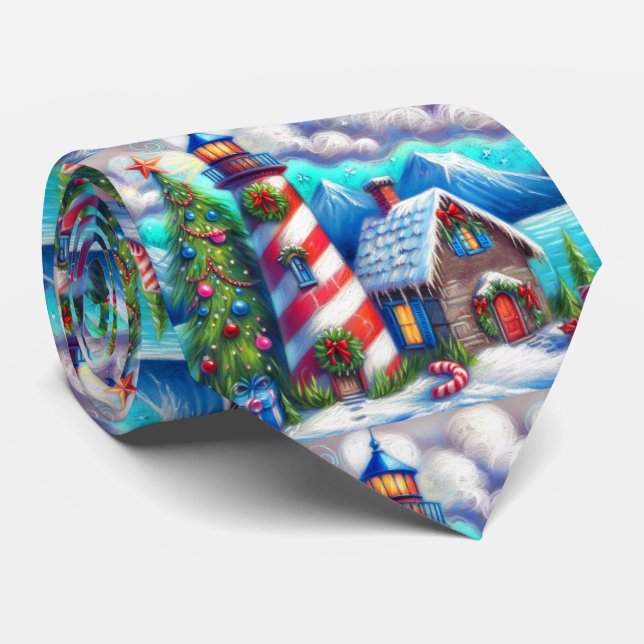 Corbata Navidades faro montaña costera náutica (Enrollado)