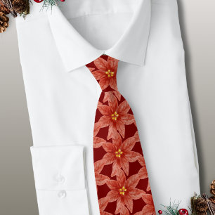 Corbata Navidades Fiesta Botánica Floral Rojo Poinsettia