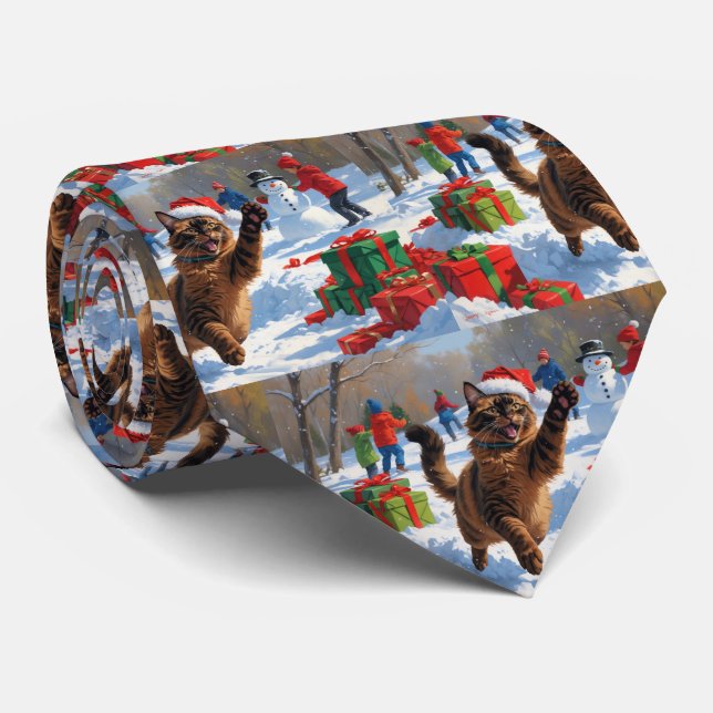 Corbata Navidades gatos abisinos celebran escena de nieve (Enrollado)
