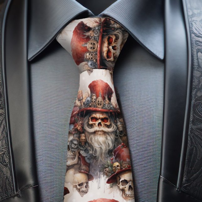 Corbata Navidades Góticos Steampunk Santa Skull Red Top Ha (Get your steampunk on with this festive Steampunk Santa Tie. Show your Gothic Style at Christmas.)