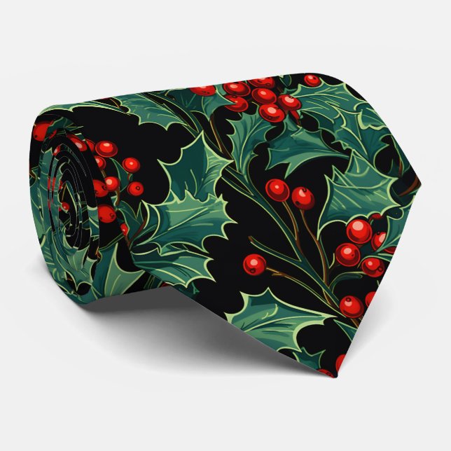 Corbata Navidades Holly Branches y Berries (Enrollado)