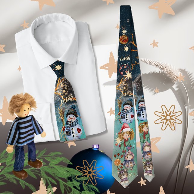 Corbata Navidades Magic Snowman & Friends blue (Christmas Magic blue All-Over-Print Neck Tie)
