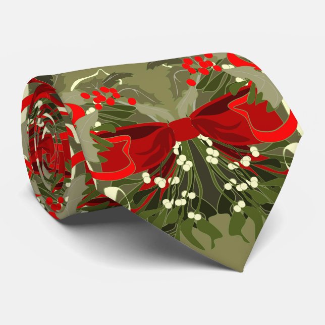 Corbata Navidades nostálgicos de Mistletoe y Holly (Enrollado)
