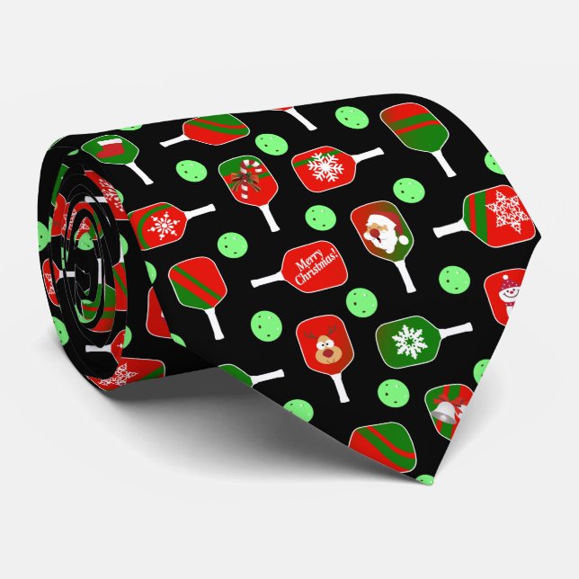 Corbata Navidades Pickleball Red Green Paddles Balls Black (Enrollado)