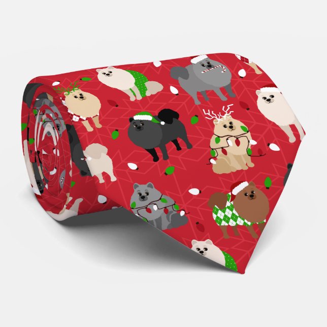 Corbata Navidades Pomeranianos (Enrollado)