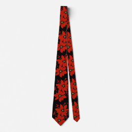 Corbata Navidades Red Poinsettia Flowers Holidays Black
