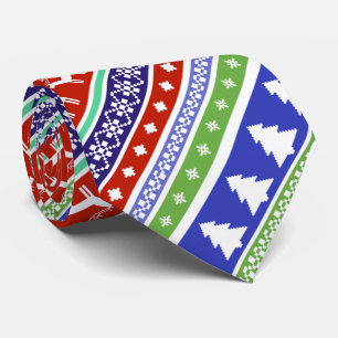 Corbata Navidades renos, árboles y copos de nieve