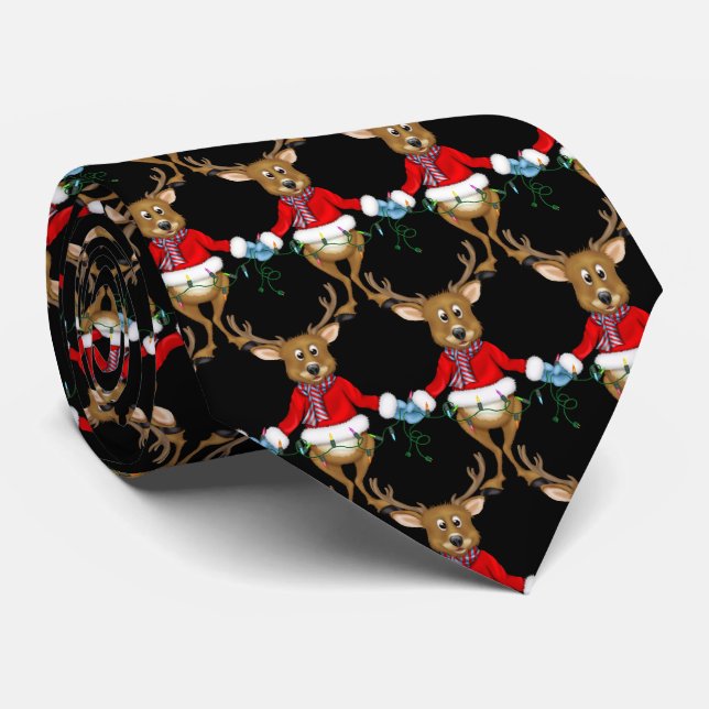 Corbata Navidades renos con cuerda de luz (Enrollado)