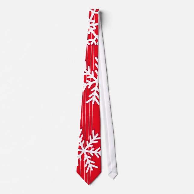 Corbata Navidades rojos y blancos modernos copos de nieve  (Anverso)