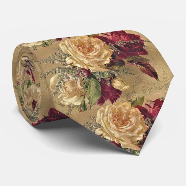 Corbata Navidades Rosa Floral Gold y Borgoña (Enrollado)