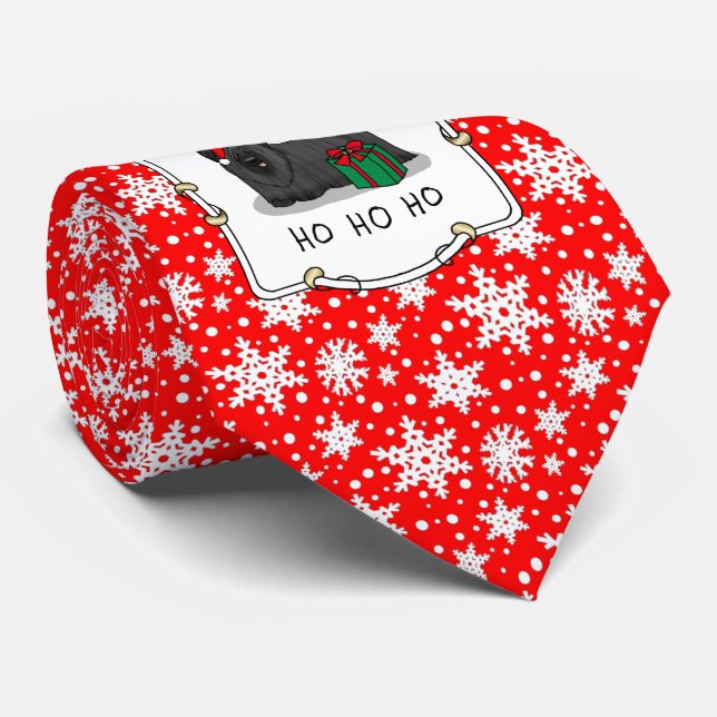Corbata Navidades Santa Claus Gorra Skye Terrier (negro) (Enrollado)