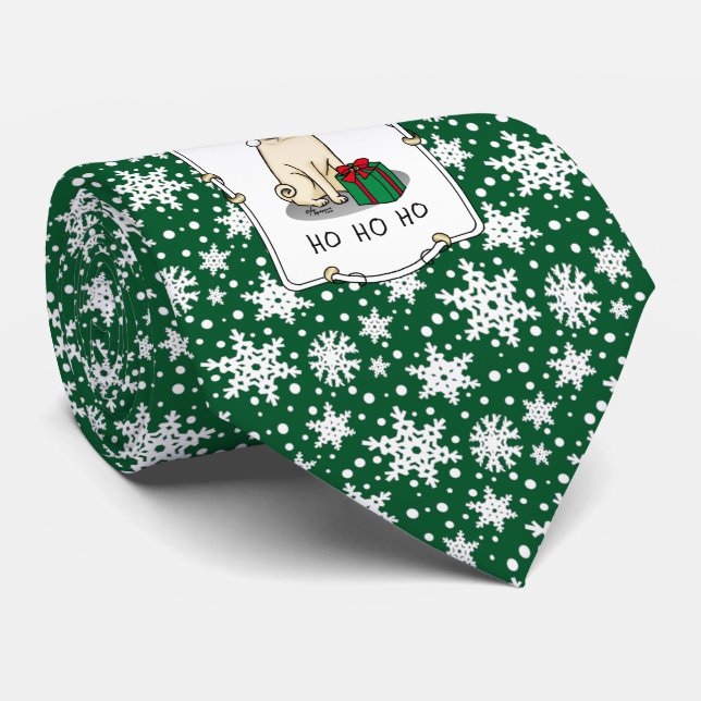 Corbata Navidades Santa Hat Pug Dog (flor claro) Cute (Enrollado)