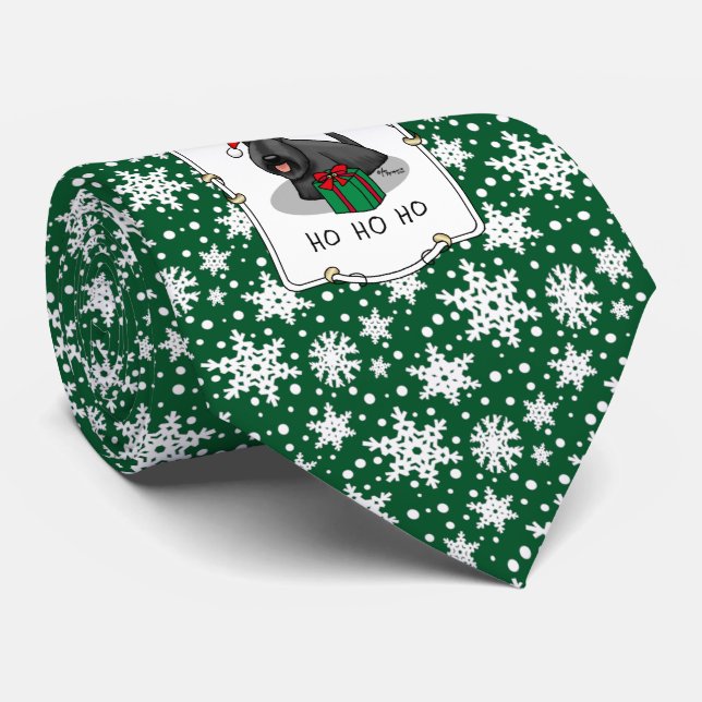 Corbata Navidades Santa Hat Scottish Terrier (negro) (Enrollado)