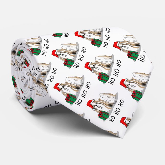 Corbata Navidades Santa Hat Shih Tzu (blanco moreno) Perro (Enrollado)