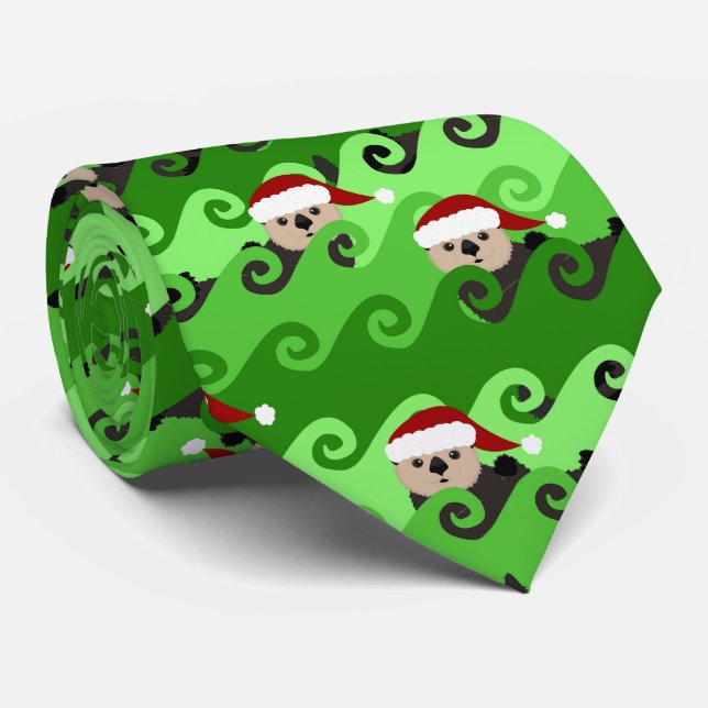 Corbata Navidades Sea Otters Green Waves (Enrollado)