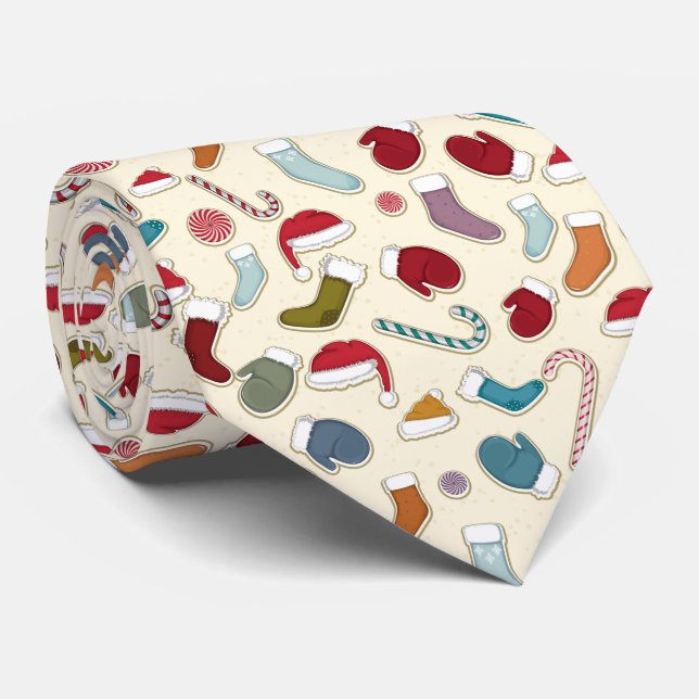 Corbata Navidades Tie - Santa Hats, Candy Canes & Mittens (Enrollado)
