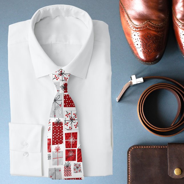 Corbata Navidades Vacaciones Festividad Plata Roja Moderna (Subido por el creador)