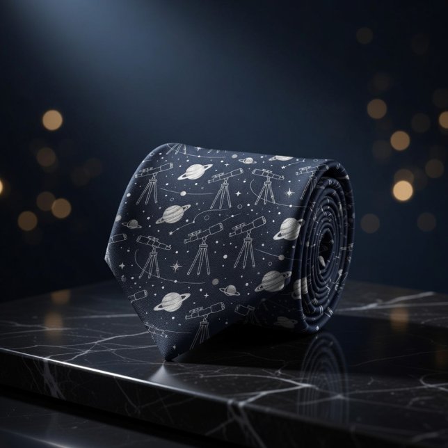 Corbata Navy Astronomy Telescopes Planets Stars Pattern (Subido por el creador)