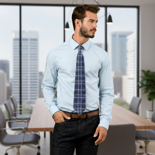 Corbata Navy Blue and Grey Tartan Plaid Scottish Style Tie