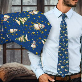 Corbata Navy Blue Beach Christmas Snowman Pattern neck tie
