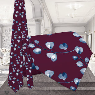 Corbata Navy Blue Eucalyptus Boda Borgoña Necesario