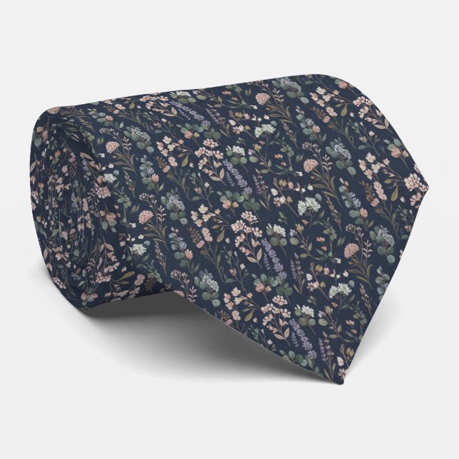 Corbata Navy Blue Floral  (Enrollado)